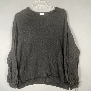 POL Womens Black Long Sleeve  Ruffle Hem Top Textured Large‎